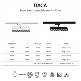 Foco Lineal Carril Blanco 30w 3000k Itaca Blanco 8363