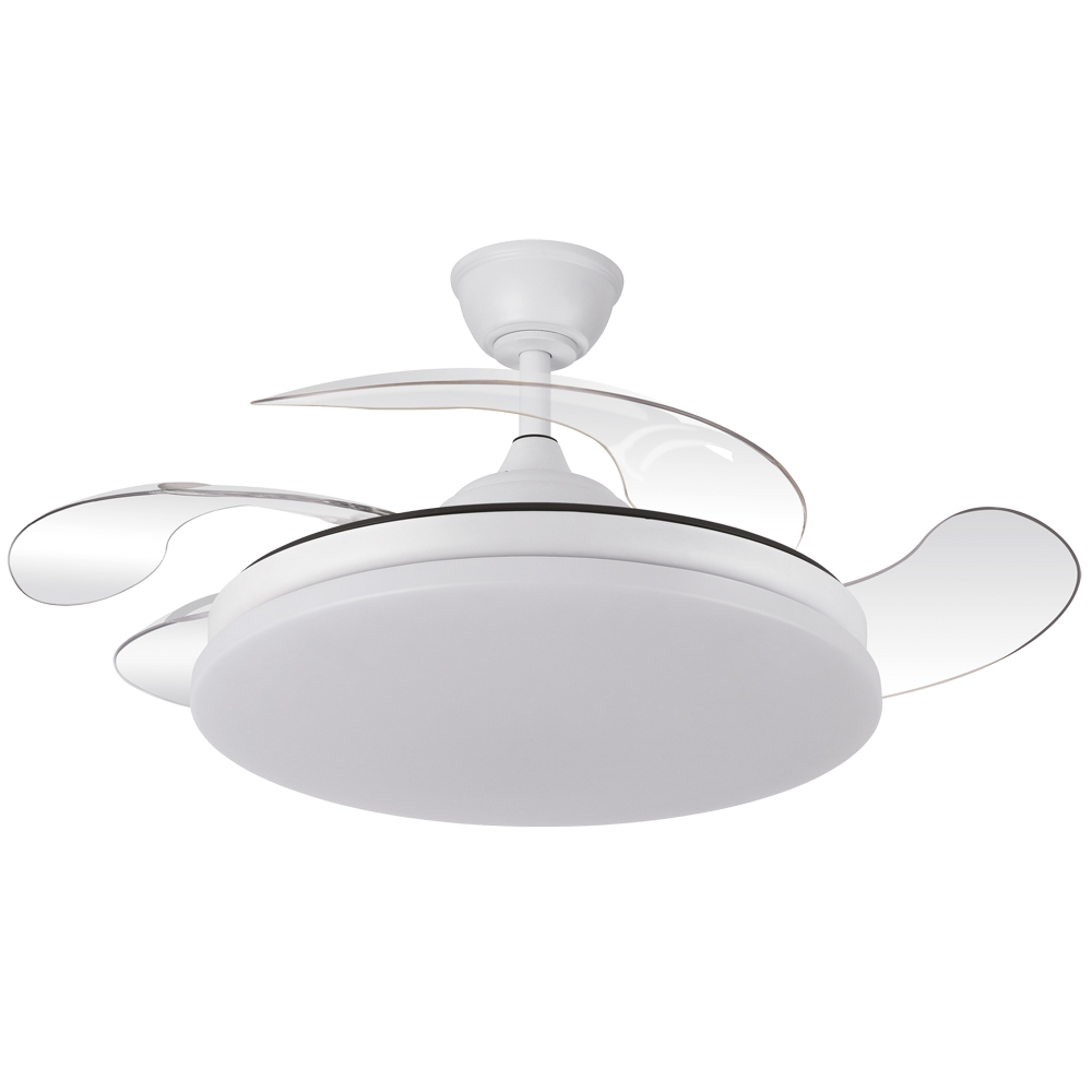 Ventilador Plegable DC Blanco 4 Aspas 59W CCT 6980Lm Regulable Mando Memoria Temporizador
